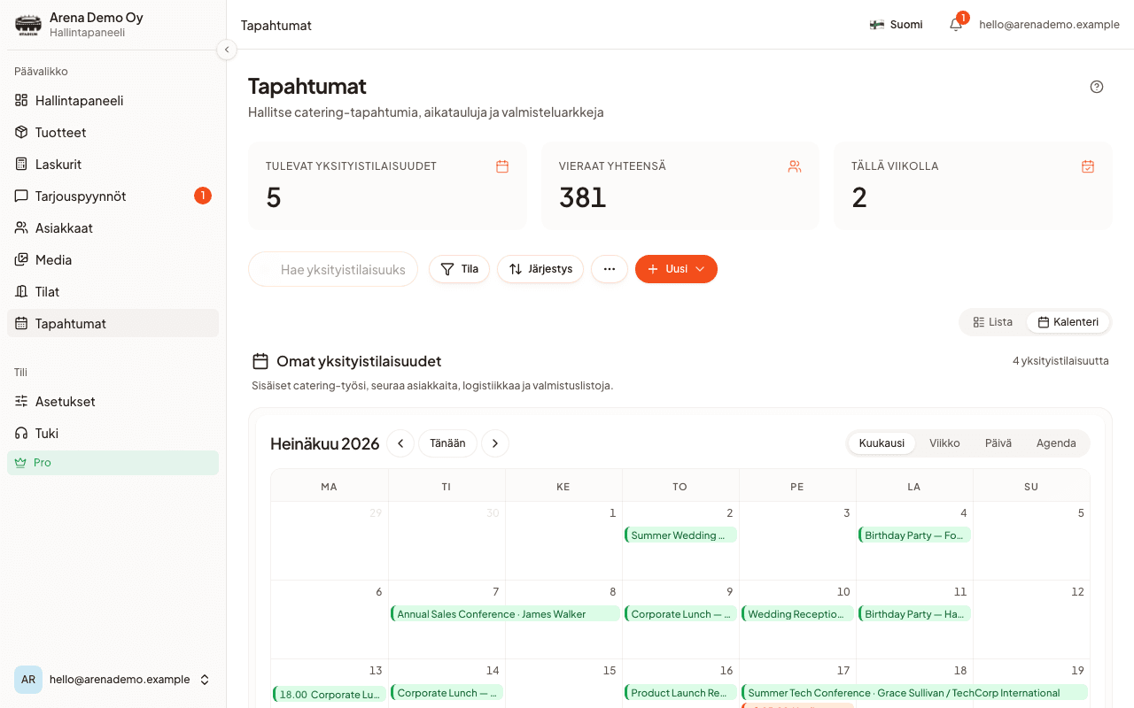 Vahvistetut tilaukset siirtyvät automaattisesti kalenteriin.